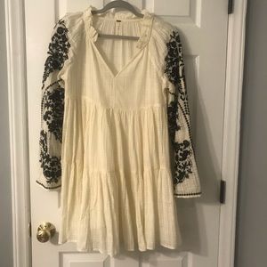 Free People Cream Dress w/ Black Embroidery | XS
